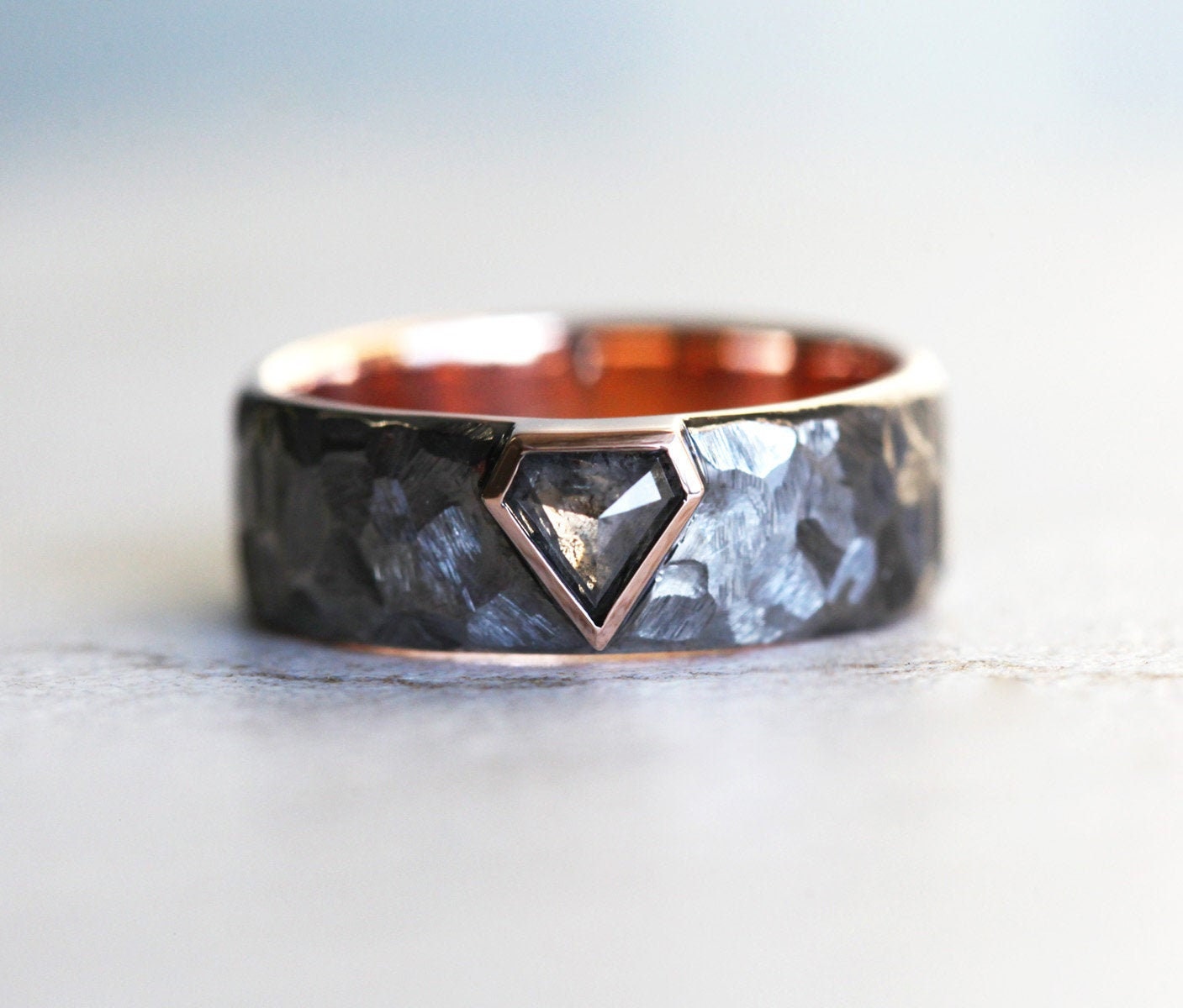 Mens Black Ring Hammered Black Rhodium Ring Unisex Salt - Etsy