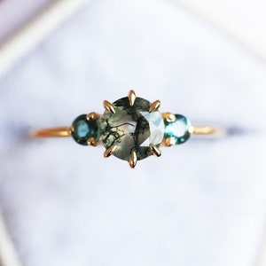 gold moss agate ring set with sating gold band image 9