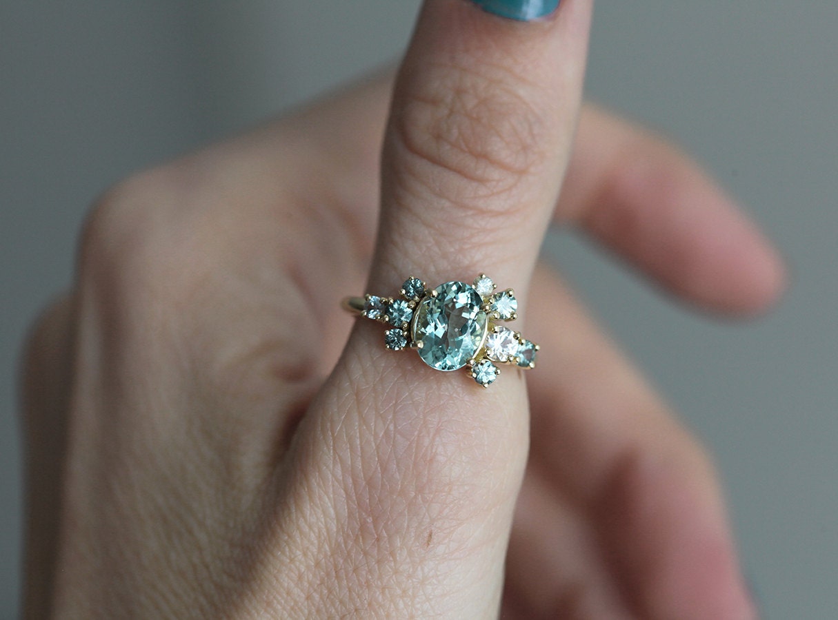Storting voor Gemstone cluster Verlovings ring van uw keuze 14k of 18k Solid Gold Sieraden Ringen Ringen met meerdere stenen 