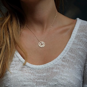 14k Solid Gold Roman Numeral Diamond Circle Necklace