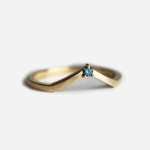 Blue Diamond Band in 14k or 18k Solid Gold, Petite Nesting or Matching Band with a 2mm Stone on Three Prongs