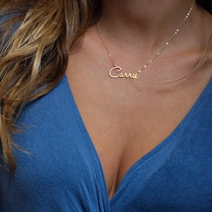 14k Solid Gold Name Necklace: Personalized Delicate Nameplate