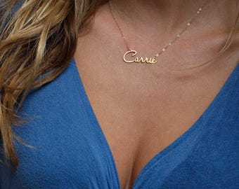 Gold name necklace, Personalized nameplate necklace, 14k solid gold word necklace, Custom delicate necklace