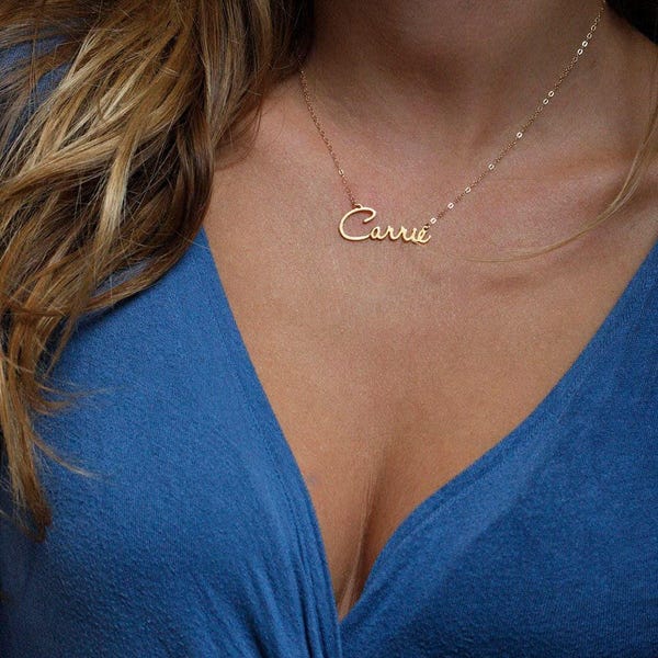 14k Solid Gold Name Necklace: Personalized Delicate Nameplate