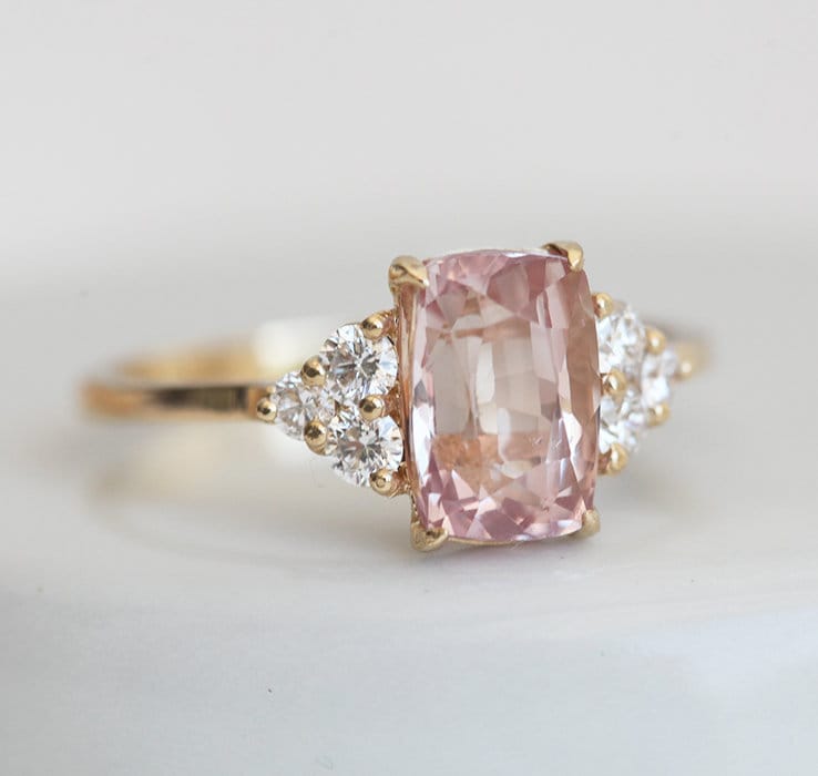 Peach Sapphire Ring Champagne Engagement Ring Diamond Sapphire