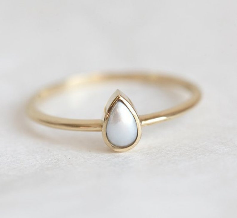 Pearl Engagement Solitaire, Pear Shaped Ring in 14k or 18k Solid Gold, Sterling Silver or Rose, Yellow Vermeil image 1