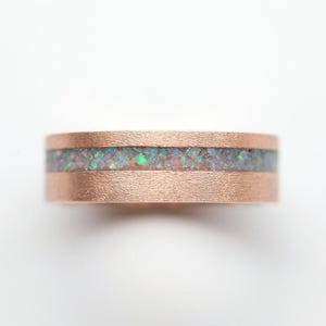 Unisex opal inlay wedding band, Modern australian opal band, Simple mens ring