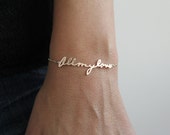 Custom handwriting bracelet, Personalized wife gift, Silver signature bracelet, Nameplate bracelet