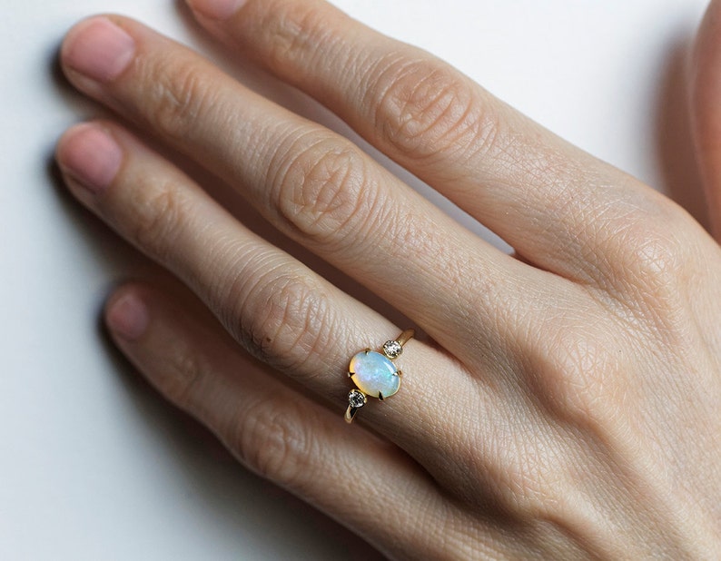 Gold Opal Ring Opal Engagement Ring Opal Diamond Ring | Etsy