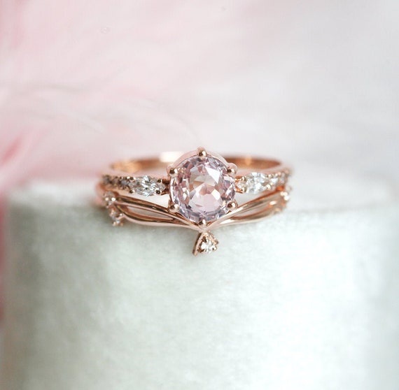 Peach sapphire wedding set clearance