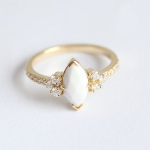 Agate Ring, Diamond Ring, 14k Gold Ring, Engagement Ring, Wedding Ring, Marquise Ring, White Ring, Gemstone Ring, Capucinne image 2