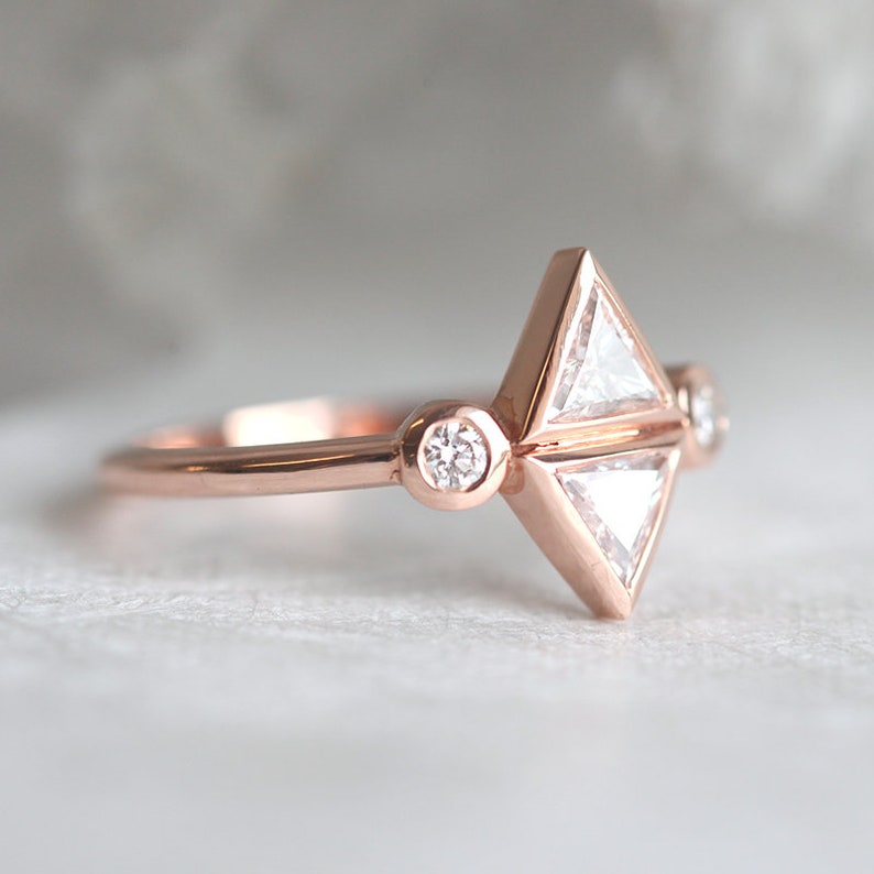 Diamond Trillion Ring, Trillion Engagement Ring, Unique Engagement Ring, Triangle Diamond Ring, Dainty Diamond Engagement Ring, Diamond Ring image 4