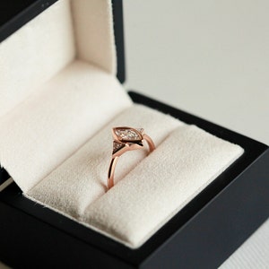Rose Gold Diamond Engagement Ring, Three Stone Engagement Ring, Marquise Diamond Ring, 18k Solid Gold image 6