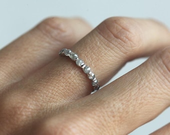 Grey Rose Cut Diamond Wedding Band: 14k White Gold Bubble Ring