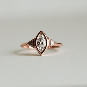 Rose Gold Diamond Engagement Ring, Three Stone Engagement Ring, Marquise Diamond Ring, 18k Solid Gold image 5