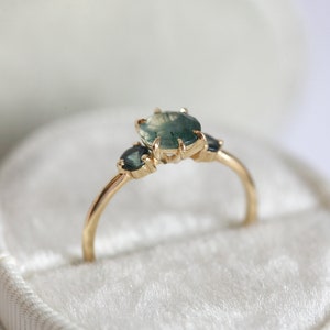 gold moss agate ring set with sating gold band image 8