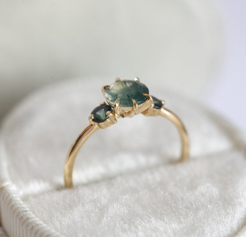 gold moss agate ring set with sating gold band image 8