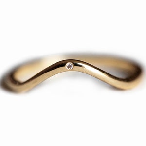 Curved Diamond Ring, Thin Wedding band, Stacking flush set ring, Dainty nesting ring