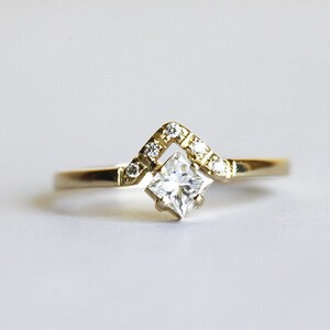 Princess Cut Engagement Ring with Pave Diamond Crown, Modern Minimalist Engagement Ring with Square Diamond image 6