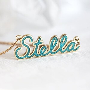 Name Necklace with Diamonds in 14k Solid Gold, Choose Your Number of Letters, Perfect Gift For Her, Mom Necklace image 4