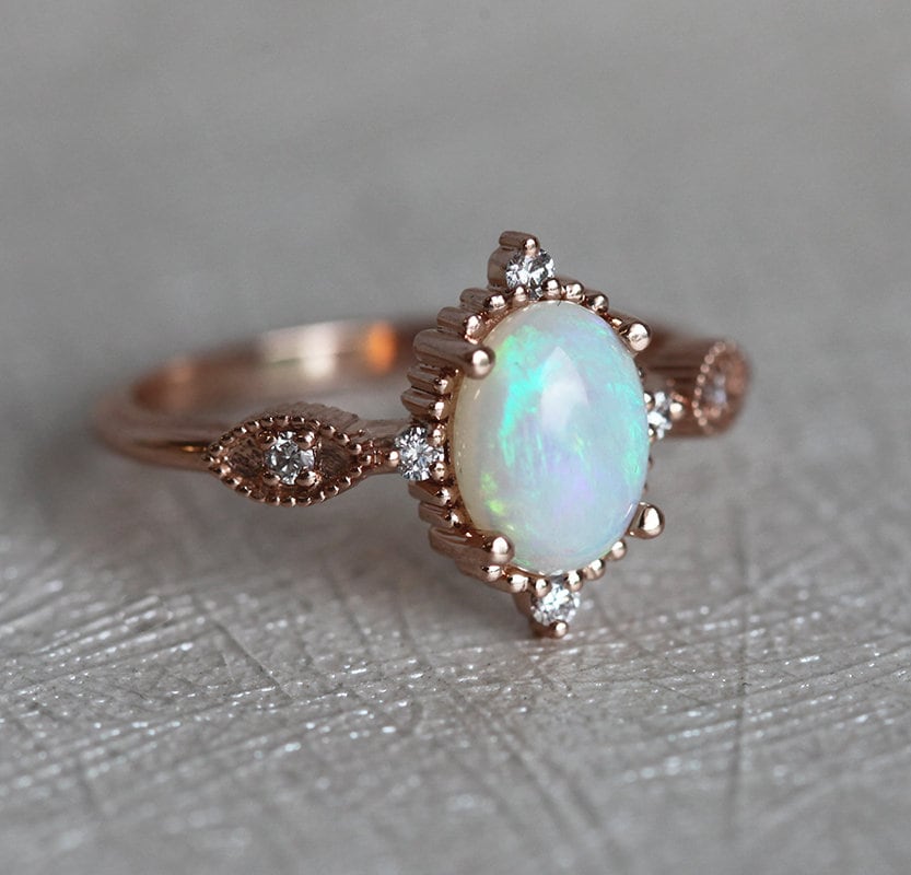 Australian Opal Engagement Ring Rose Gold Opal Ring Opal | Etsy