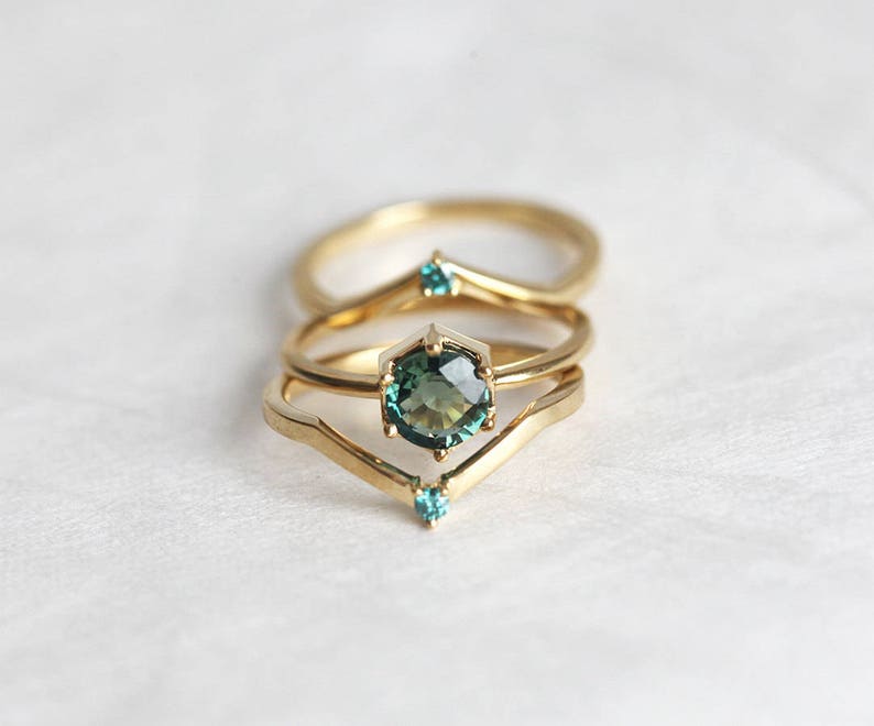 Teal Sapphire Ring, Sapphire Engagement Ring, Teal Blue Sapphire Ring, Rose Gold Sapphire Ring, Hexagong Ring, Simple Engagement Ring image 8