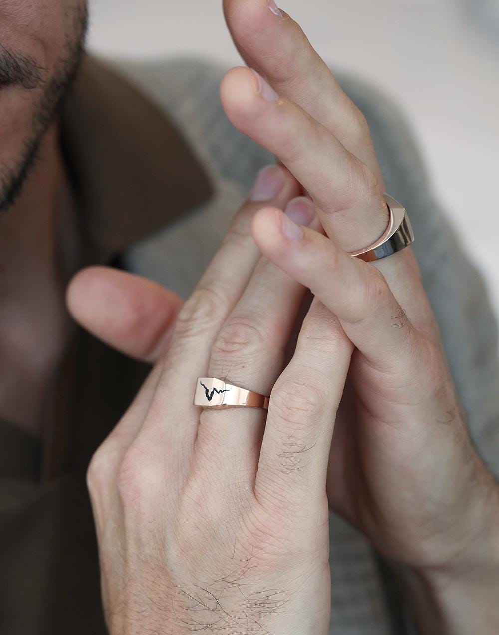 Yellow Gold Cracked Signet Ring Unique Mens Band - Etsy