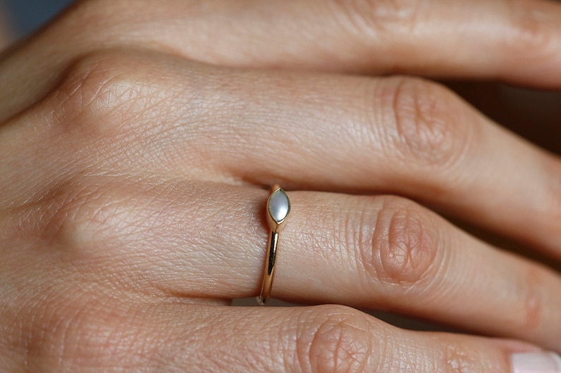 Rose or Yellow Vermeil Sterling Silver Marquise Shaped Pearl Engagement Ring 14k or 18k Solid Gold