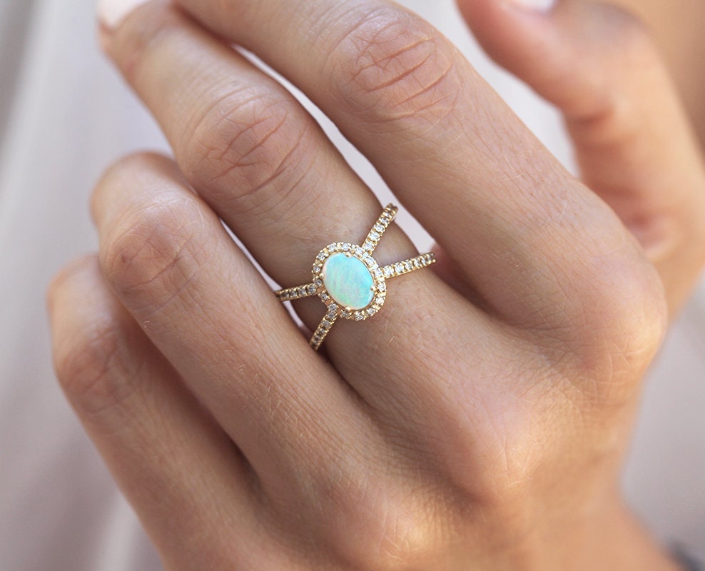 Opal Engagement Ring Australian Ring Crystal Ring | Etsy