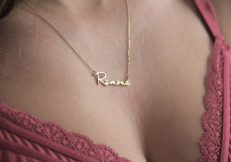 Gold name necklace, 14k solid gold necklace, Small personalized necklace, Tiny custom necklace image 3