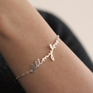 Custom handwriting bracelet, Personalized wife gift, Silver signature bracelet, Nameplate bracelet zdjęcie 5