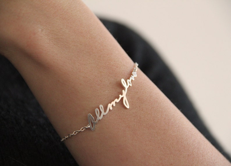 Custom handwriting bracelet, Personalized wife gift, Silver signature bracelet, Nameplate bracelet zdjęcie 5