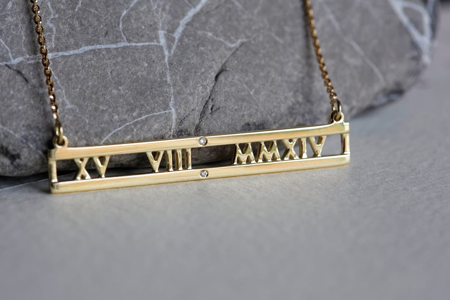 Diamond Roman Numerals Bar Necklace 14k or 18k Solid Gold | Etsy