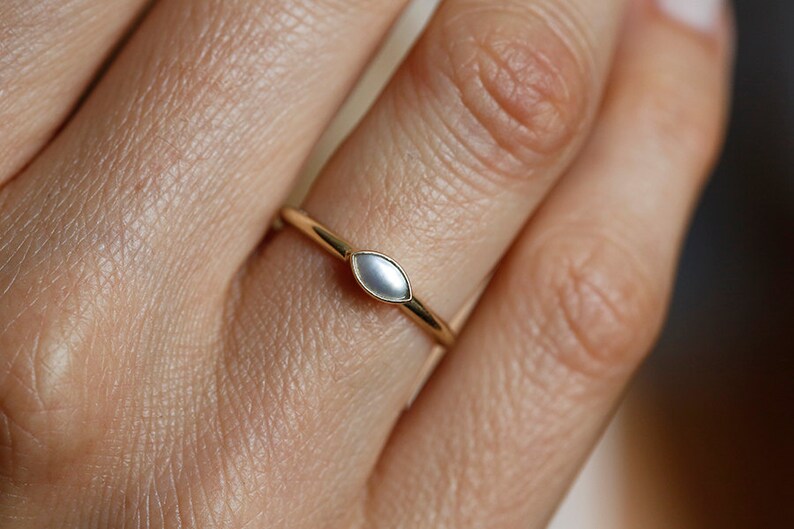 Rose or Yellow Vermeil Sterling Silver Marquise Shaped Pearl Engagement Ring 14k or 18k Solid Gold