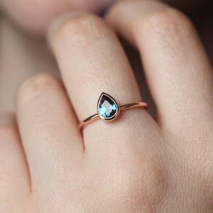 Alexandrite ring, Pear engagement ring, Bezel solitaire, Lab alexandrite ring, Rose gold ring