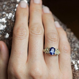 Oval Engagement Ring, Tanzanite Ring, Petal Ring, White Sapphire Ring image 1