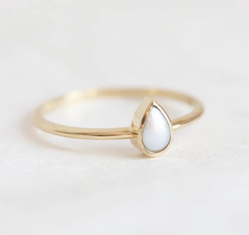 Pearl Engagement Solitaire, Pear Shaped Ring in 14k or 18k Solid Gold, Sterling Silver or Rose, Yellow Vermeil image 5