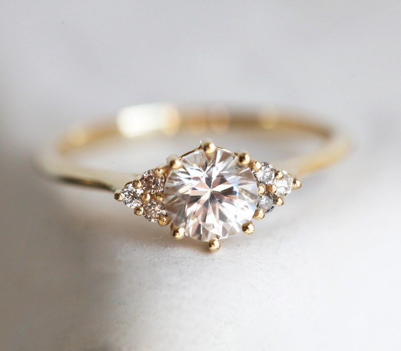 Moss Agate Engagement Ring Salt & Pepper Diamond Ring Rustic - Etsy