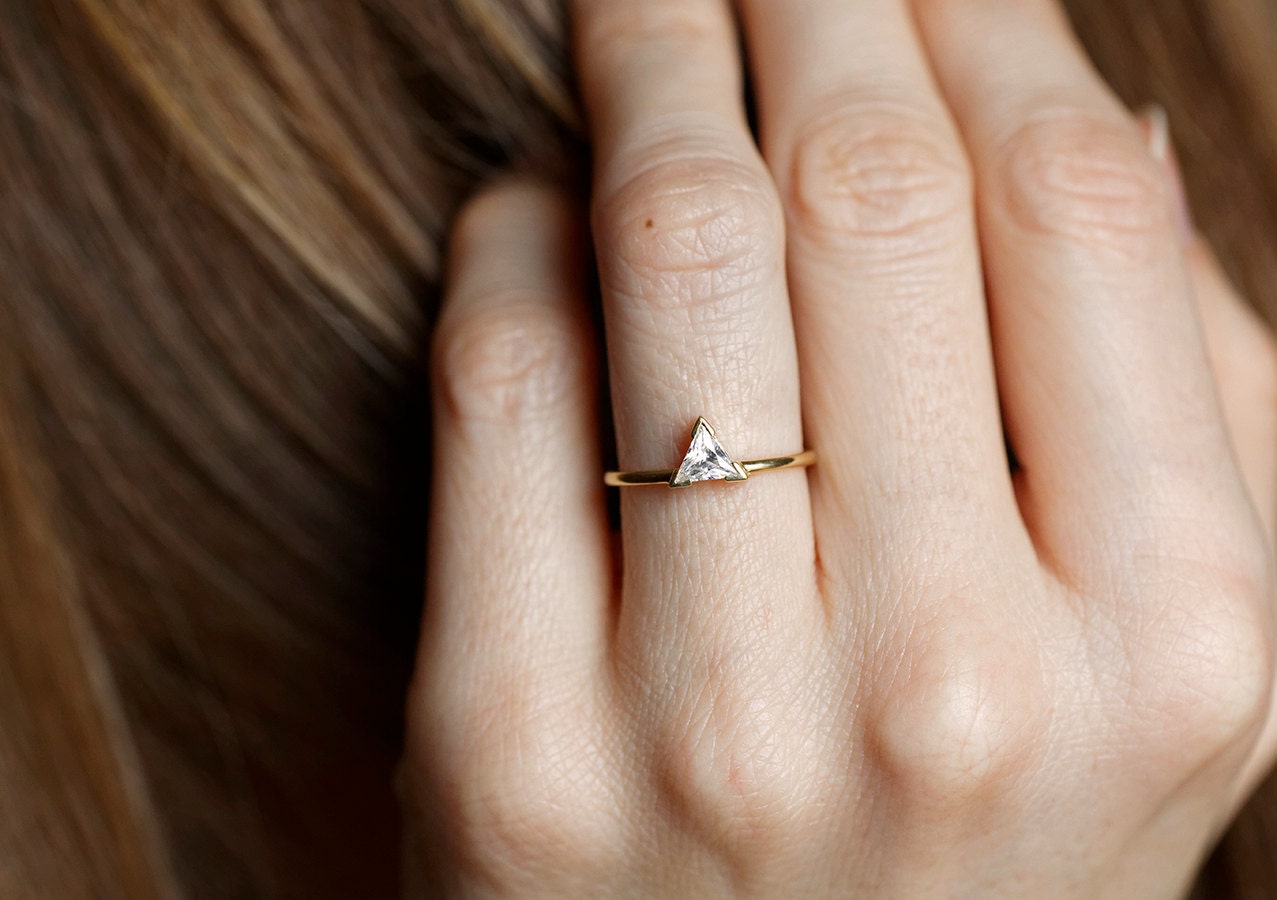 14k Rose Gold Three Stone Oval And Trillion Diamond Engagement Ring #106103  - Seattle Bellevue | Joseph Jewelry