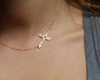 Cross Custom Jewelry, 14k Gold Name Necklace, Your Mom Necklace, Yellow Gold Necklaces, Girlfriend Gift Silver Necklace