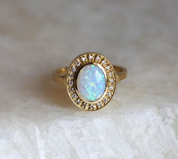 Gold opal 2024 ring with diamonds