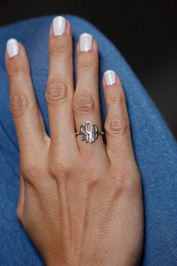 14k White Gold Ring, 18k Gold, Personalized Monogram Ring, Sterling Silver Letter, Rose Gold, Custom Vermeil Ring, Memorial Initials Ring
