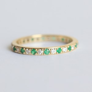 Diamond and Emerald Wedding Ring, Emerald Wedding Band, Pave Diamond ...