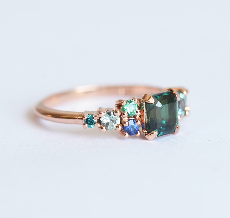 Green Sapphire Ring Cluster Engagement Ring - Etsy Denmark