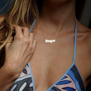 Custom name necklace, Customized word necklace, Solid gold personalized necklace, Nameplate necklace