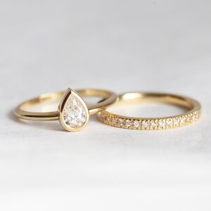 Pear 0.4 Carat Diamond Solitaire and Half Eternity Diamond Band Set in 14k or 18k Solid Gold, GIA image 4