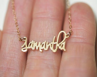 Small name necklace, Gold custom lettering necklace, Tiny word necklace, Personalized mom necklace