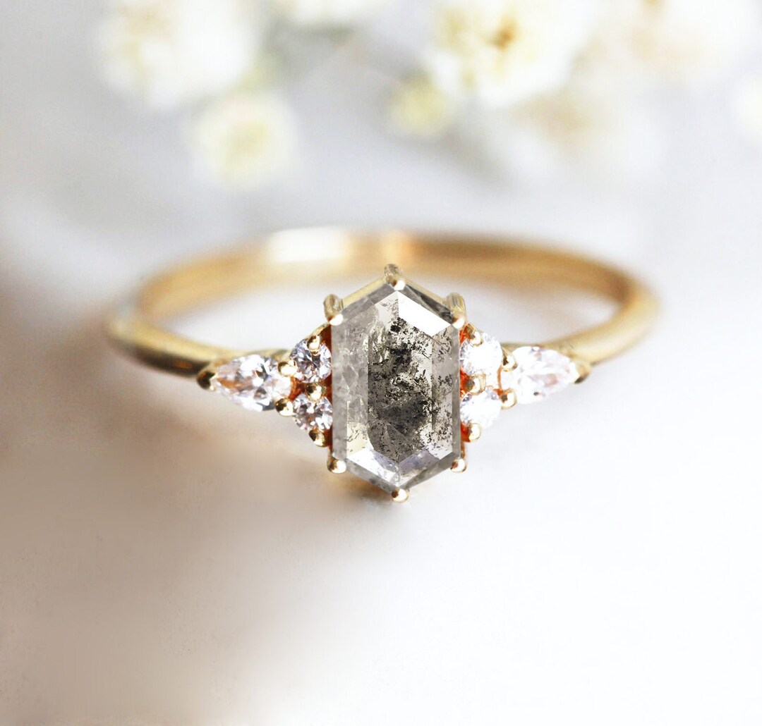 Salt and pepper 2024 hexagon diamond ring