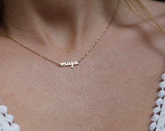Extra Tiny Name Necklace, 14k Gold Name Necklace, Solid Gold Name Necklace, Tiny Gold Name Necklace, Personalized Name Necklace, Necklace