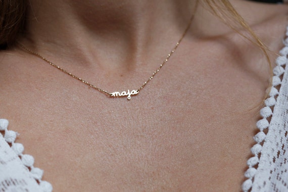 14k Gold Name Necklace Extra Tiny Necklace 18k Initial Necklace